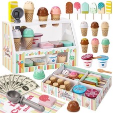 Wooden Ice Cream Toys for Kids Pretend Play Kitchen Food with Child-size