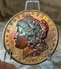 1897 S MORGAN SILVER DOLLAR GEM BU UNC MS RAINBOW TONED #2743