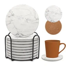 Best Ceramic Coaster Set of 8 4 Inch Drink Coasters with Holder, Absorbent for