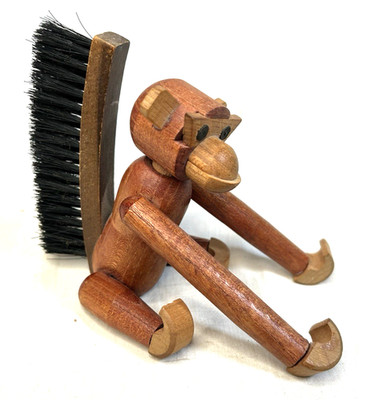 Vintage Danish Style Unbranded Decorative Wooden Monkey w Brush Japan MCM