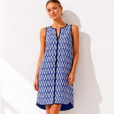 J.Crew Womens Ikat Zig Zag Shift Dress Cotton Blue White Sleeveless 2 NWOT