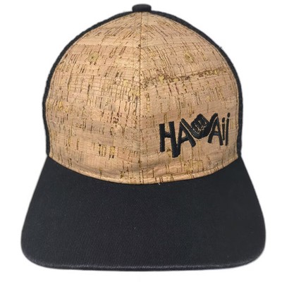 Kama'aina Trucker Hat Black Beige OS Snapback Cork Hawaii Tiki Underbrim Shaka