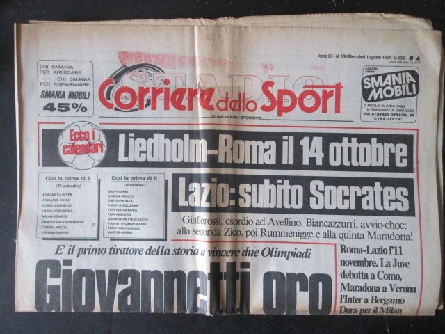 Gazzetta Dello Sport Originale – 5 Octobre 1984 – Rummenigge, Inter, Moroni, Saronni, Socrates