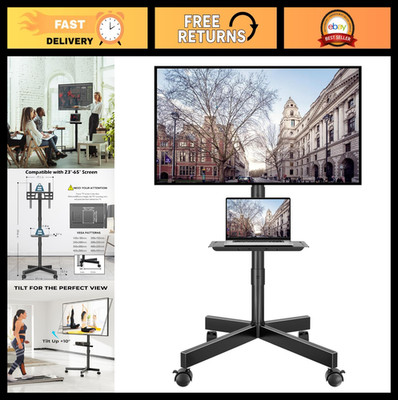 Mobile TV Stand with Wheels, Adjustable Rolling Cart for 23-65'' TVs, Tilt & Shel