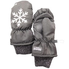 Girls Black Snowflake Snow  Ski Mittens Lined 4-6