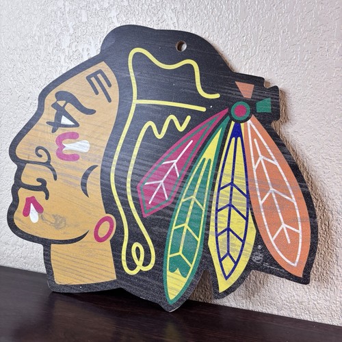 Insegna da parete Chicago Blackhawks Head NHL 11x13 pannello particelle barra mancava - Foto 4 di 7