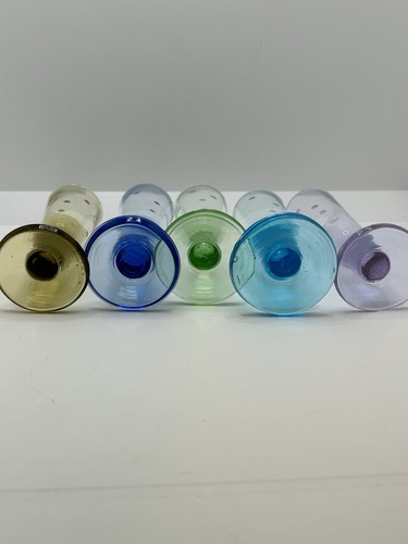 Set of 5 Multicolored Footed Shot Glasses Cordials Etched Polka Dots ShootersMCM - Picture 4 of 9