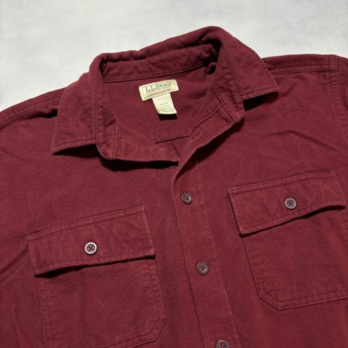LL Bean Chamois Cloth Shirt Men's Large Burgundy Red Work Shirt Flannel Jacket - Picture 2 of 6