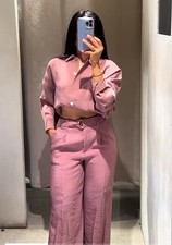 ZARA FLOWING WIDE-LEG TROUSERS WITH BELT SZ M PINK 1165/281/172