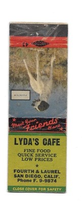 Vintage Matchbook Cover From Lyda's Cafe in San Diego, Calif.