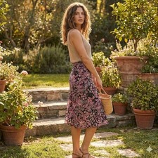 Vintage Y2K Black Floral Skirt Pink Rose Asymmetrical Hem Fairycore Whimsigoth 1