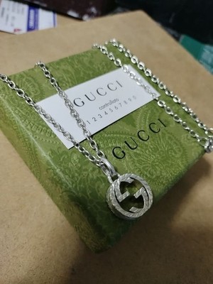 Gucci Interlocking G Arabesque Chain Necklace Pendant Silver 925 W/Box Authentic