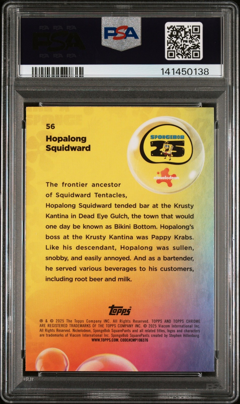 2025 Topps SpongeBob SquarePants Hopalong Squidward Wave Refractor /175 PSA 9 view 2