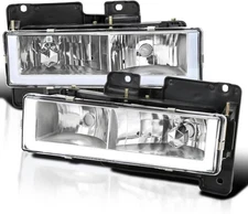 SPEC-D TUNING Chrome Headlights w/LED Light Bar Compatible with 1988-1998 Chevy
