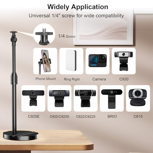 Soporte de trípode telescópico para cámara web para escritorio con soporte para teléfono, cámara web de escritorio - Imagen 2 de 7