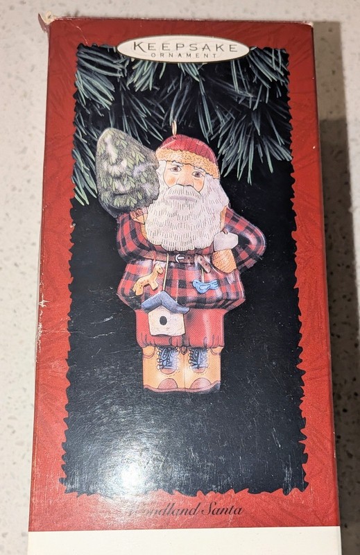 Vintage, 1996, Hallmark Keepsake, Pressed Tin, 5" Woodland Santa Ornament 