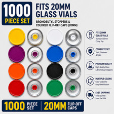 1000 Ct 20mm Flip Off Caps Bromobutyl Stoppers Vial Seals Aluminum Crimp 1000 Ct 20mm Flip Off Caps Bromobutyl Stoppers Vial Seals Aluminum Crimp