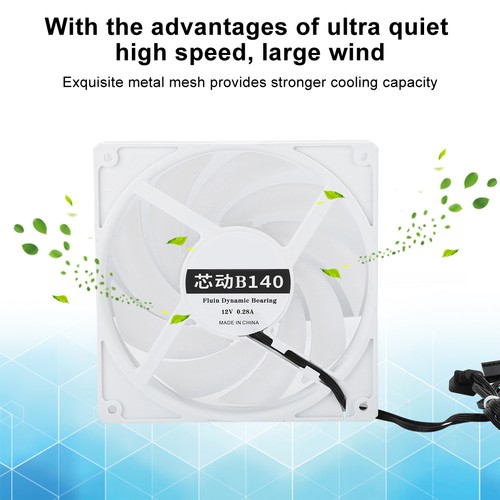 White 14cm 2000RPM Cooling Fan Low Noise Cooler 4‑Pin PWM Header Interface F NEW - Afbeelding 2 van 12