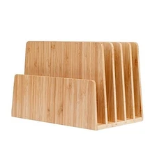 5 Slot Bamboo Desktop Organizer File Folder Storage Rack for Home Office