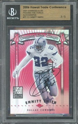 2001 Donruss Elite Emmitt Smith Passing the Torch Hawaii Trade Conference Auto /