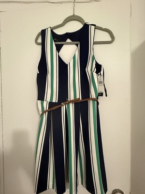 BCX Navy Blue White And Green Dress