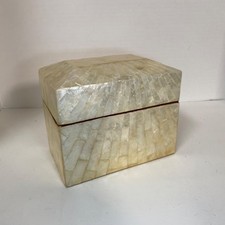 Capiz Shell Large Decorative Storage Box Ivory Pearlescent Coastal Decor