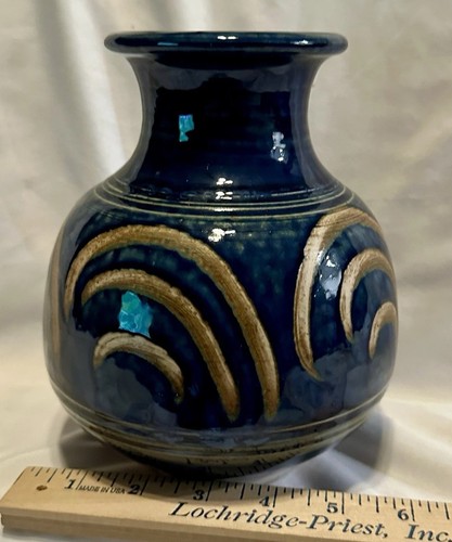 Brian Van Nostrand Wheel Thrown Colbalt Blue Clay Vase 7,5" Signiert Vintage - Bild 7 von 13