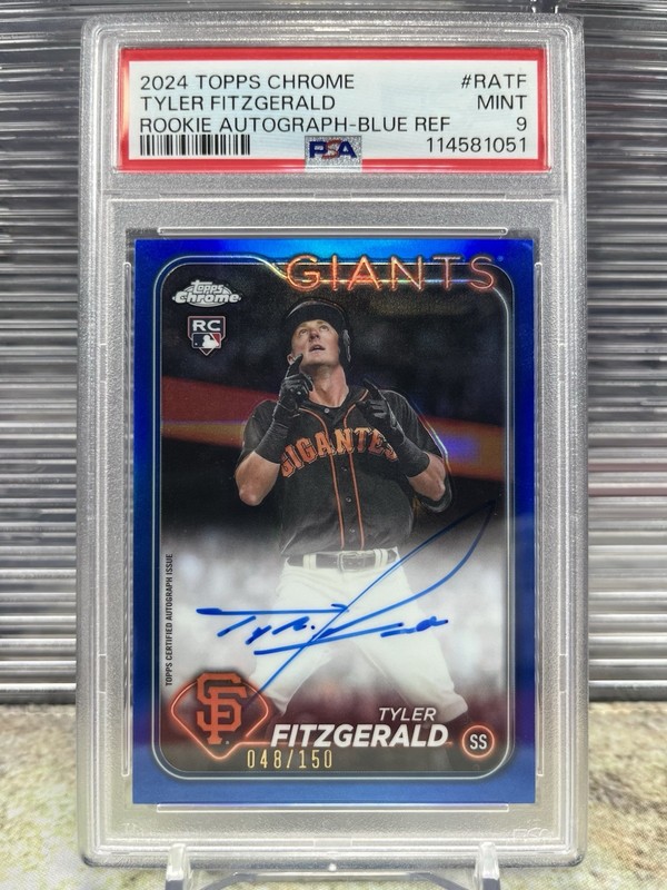 2024 Topps Chrome #RA-TF Tyler Fitzgerald RC Autograph Blue Refractor /150 PSA 9
