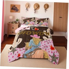 Western Comforter Set,Cowboy Cowgirl Hat Howdy Bedding Set Queen Brown Pink