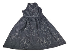 Ann Taylor Linen Dress Women 8 Black White Embroidered Floral Halter V Neck Top