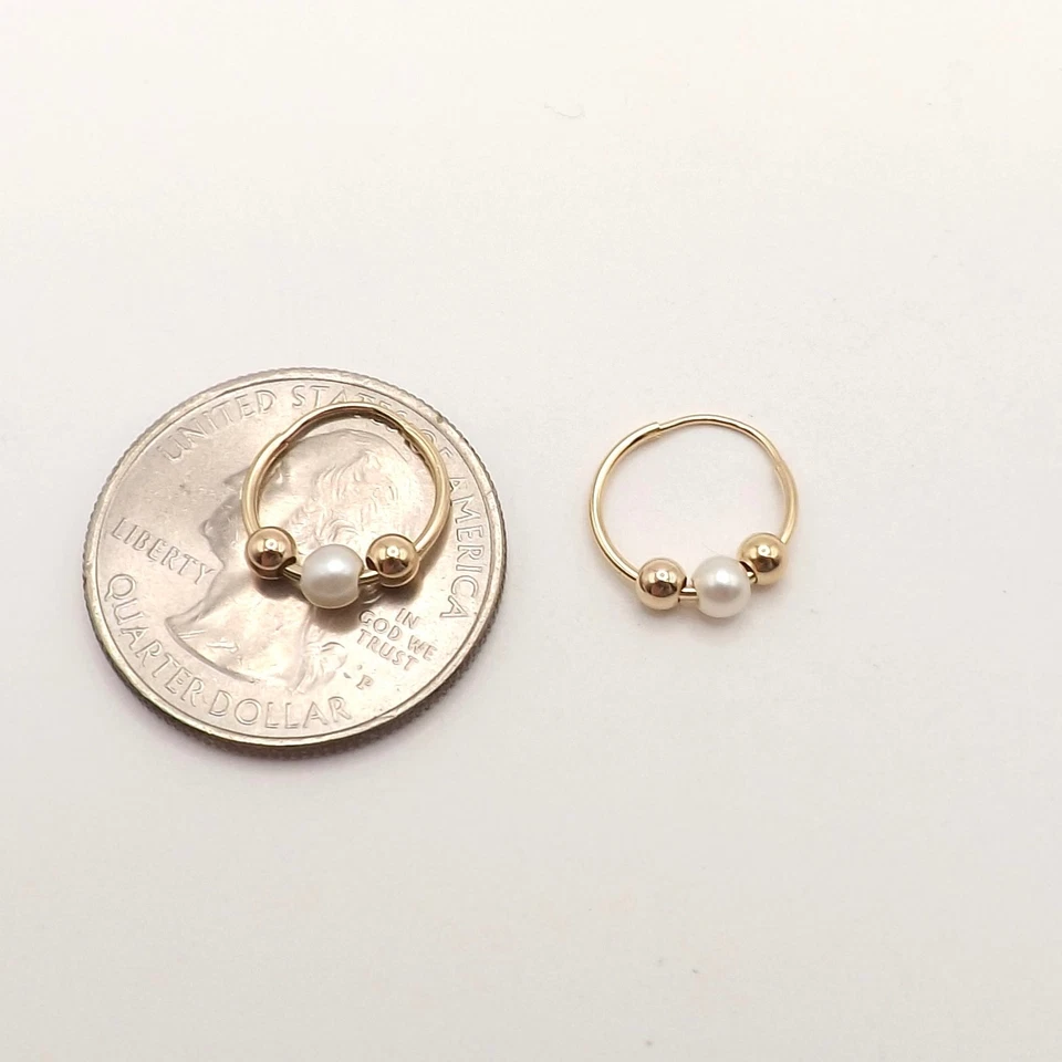 Pendientes de aro sin fin para dormir bola perlas oro 14k niño bebé nuevos Foto 4 de 4
