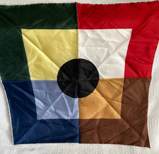 Vintage Italian Silk Hand Rolled Pocket Square 18 1/2" Color Block Mulitcolor