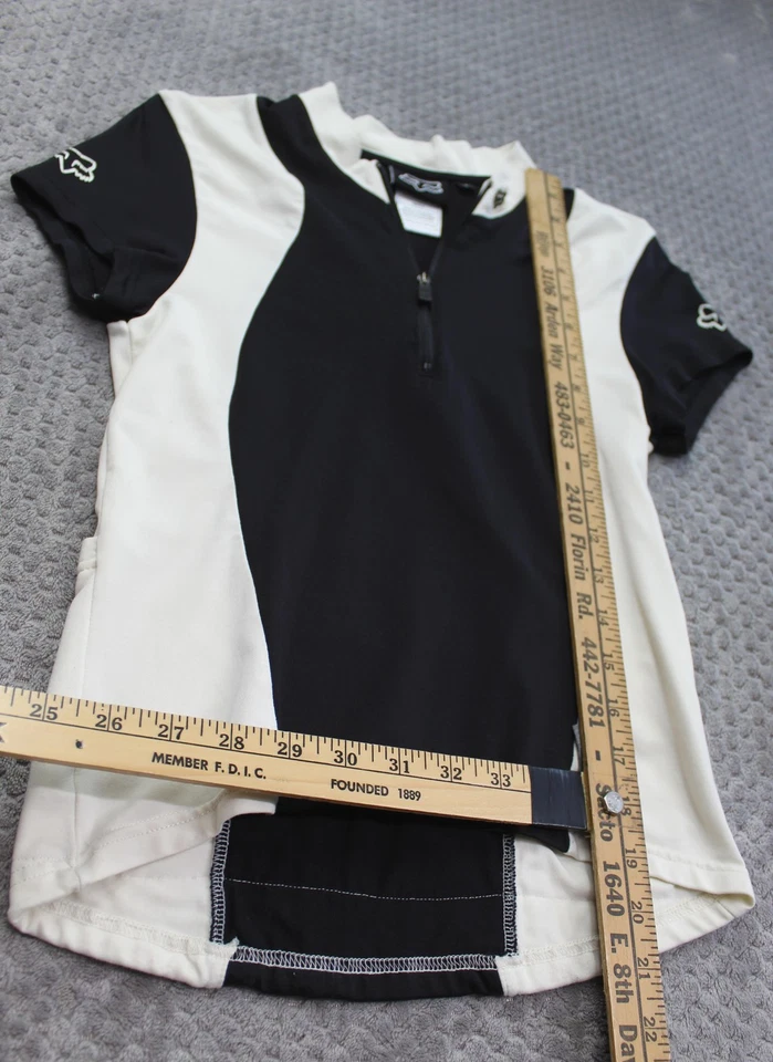Camiseta de ciclismo Fox Racing feminina pequena preta branca meio zíper manga curta MTB - Imagem 4 de 4