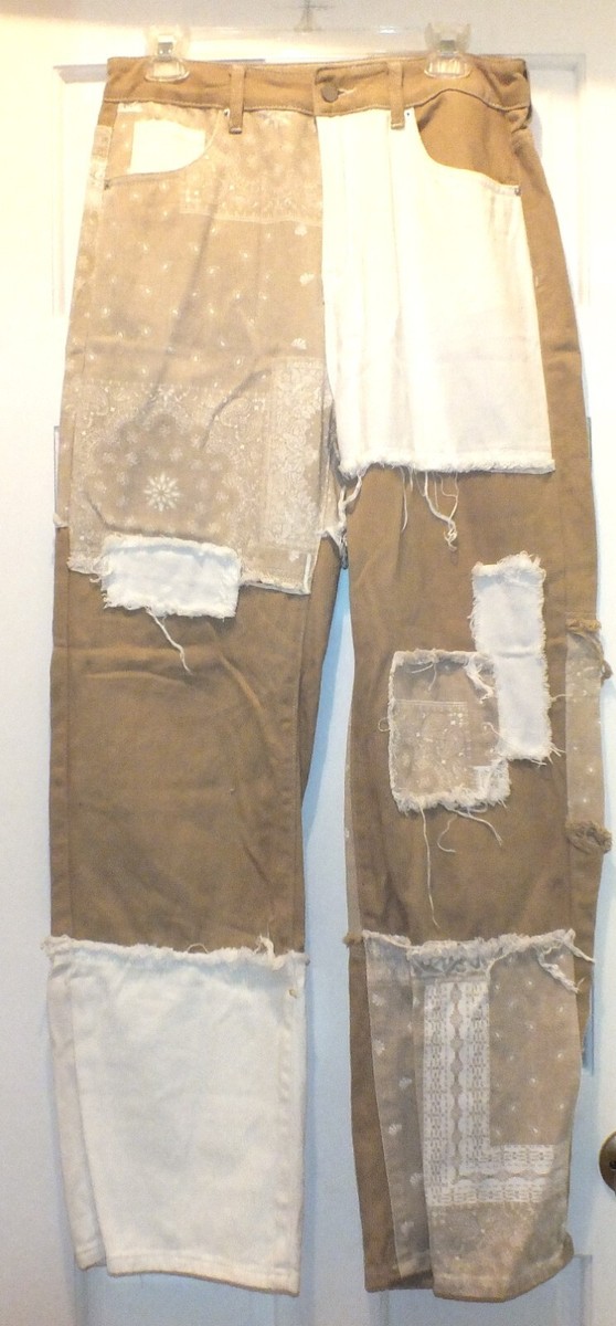 Jeans Womens Large Denim Brown White Pants Lots Of Patches Waist 32\