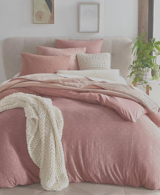 OAKE Taos Diamond Stripe Luxury Duvet Cover Set 100% Cotton in Clay King $245