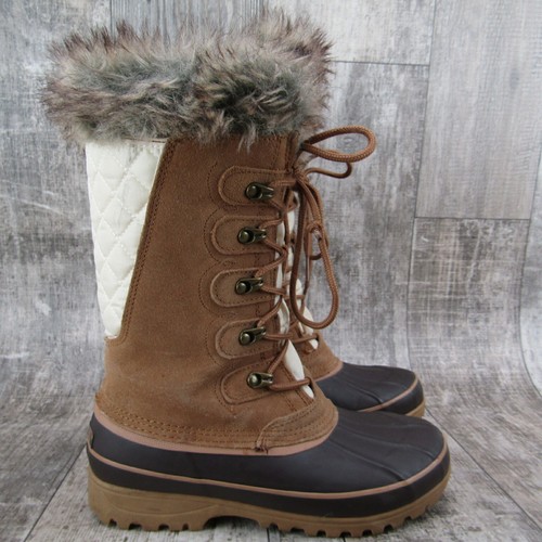 KHOMBU Nordic 2 Snow Boots Womens Size 7 Brown Suede Rubber Warm Winter Faux Fur - Picture 5 of 8