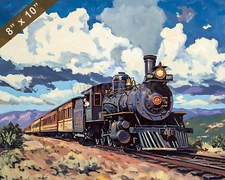 Luxury train in Santa Fe oil painting 8x10 Print
