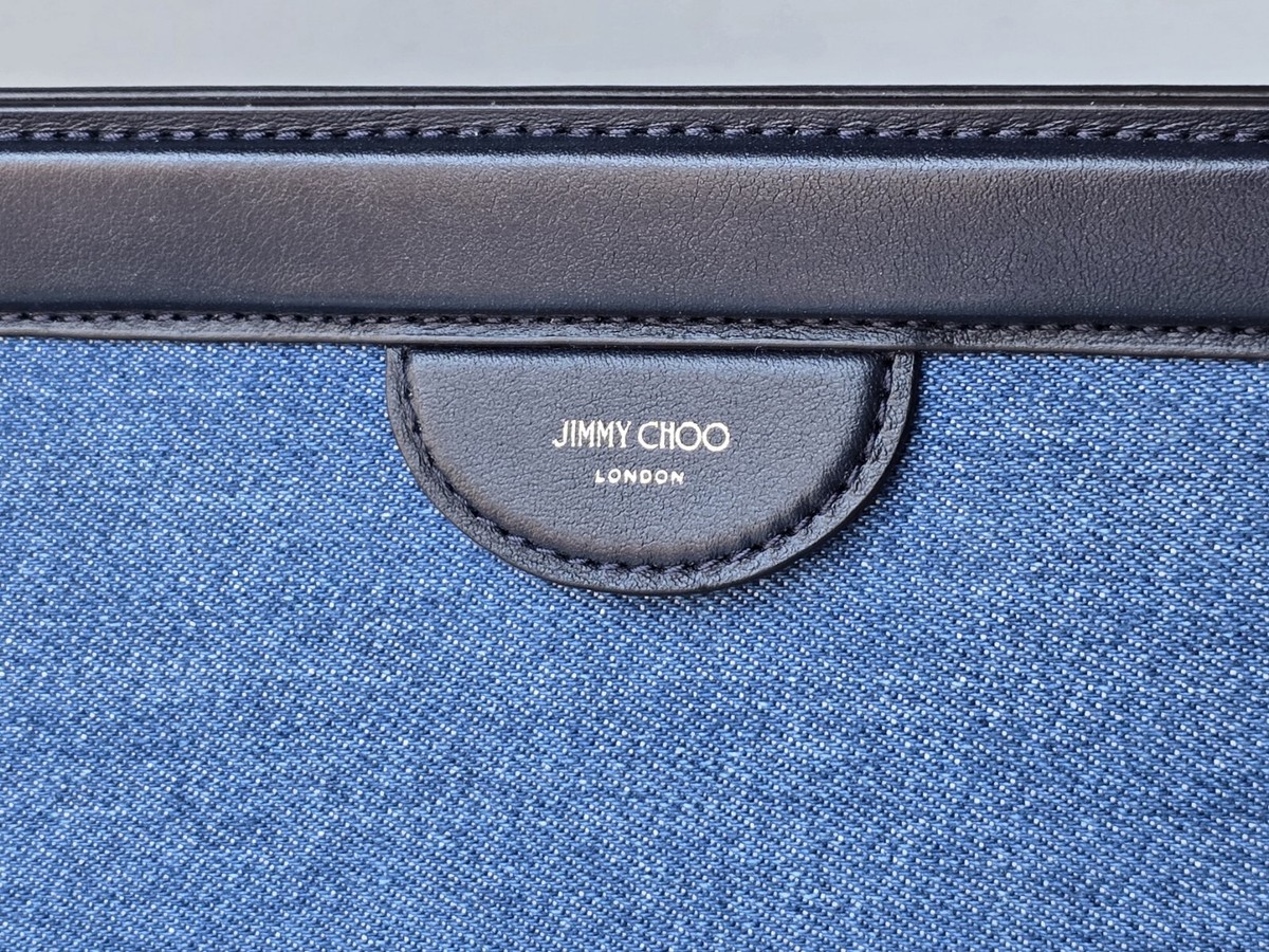 Jimmy Choo Clutch Blue Denim Navy Leather Pouch Bag CHOO