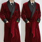 Men Smoking Jacket With Belt Black Shawl Lapel Wedding Party Wear Long Ovetcoat