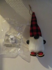 Pottery Barn GNOME IN BUFFALO PLAID W/ SNOWSHOES ORNAMENT-NEW IN PLASTIC