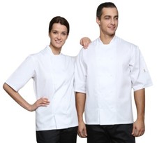 Unisex Chef Jacket Dill Short Sleeve Mesh Underarm Studs Kitchen Cooks Coat