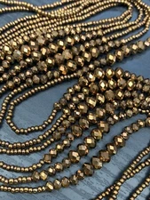 ￼ Vintage ￼beaded  Boho Bronze Seed Bead Crystal  Multi Strand ￼34” Necklace