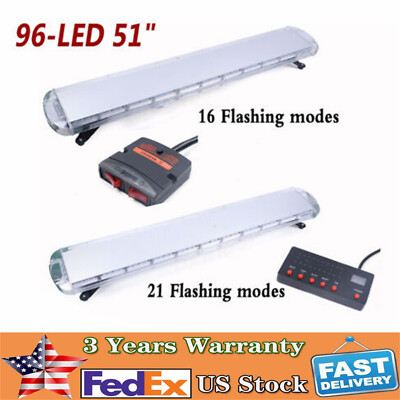 51'' 96 Strobe Light Bar Emergency Beacon Warn Tow Truck Response Amber White LED