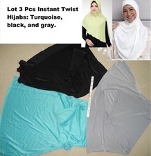 Lot 3 Pcs Green Black Gray Knit Stretch Slip-on One Piece Twist Amira Hijab