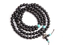 8MM 108 Pcs Black Ebony Blackwood Mala Beads Natural Wood Black Round Beads 35"
