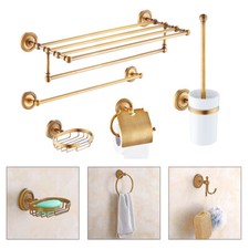 7Pcs Antique Bathroom Accessories Restroom Hardware Carved Brass Towel Bar
