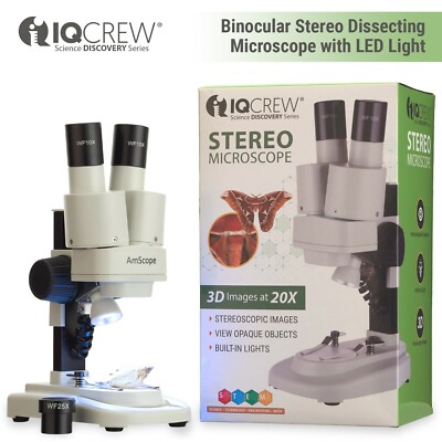 IQCrew 20X Kid's Portable Battery-Powered Stereo Microscope with LED Light