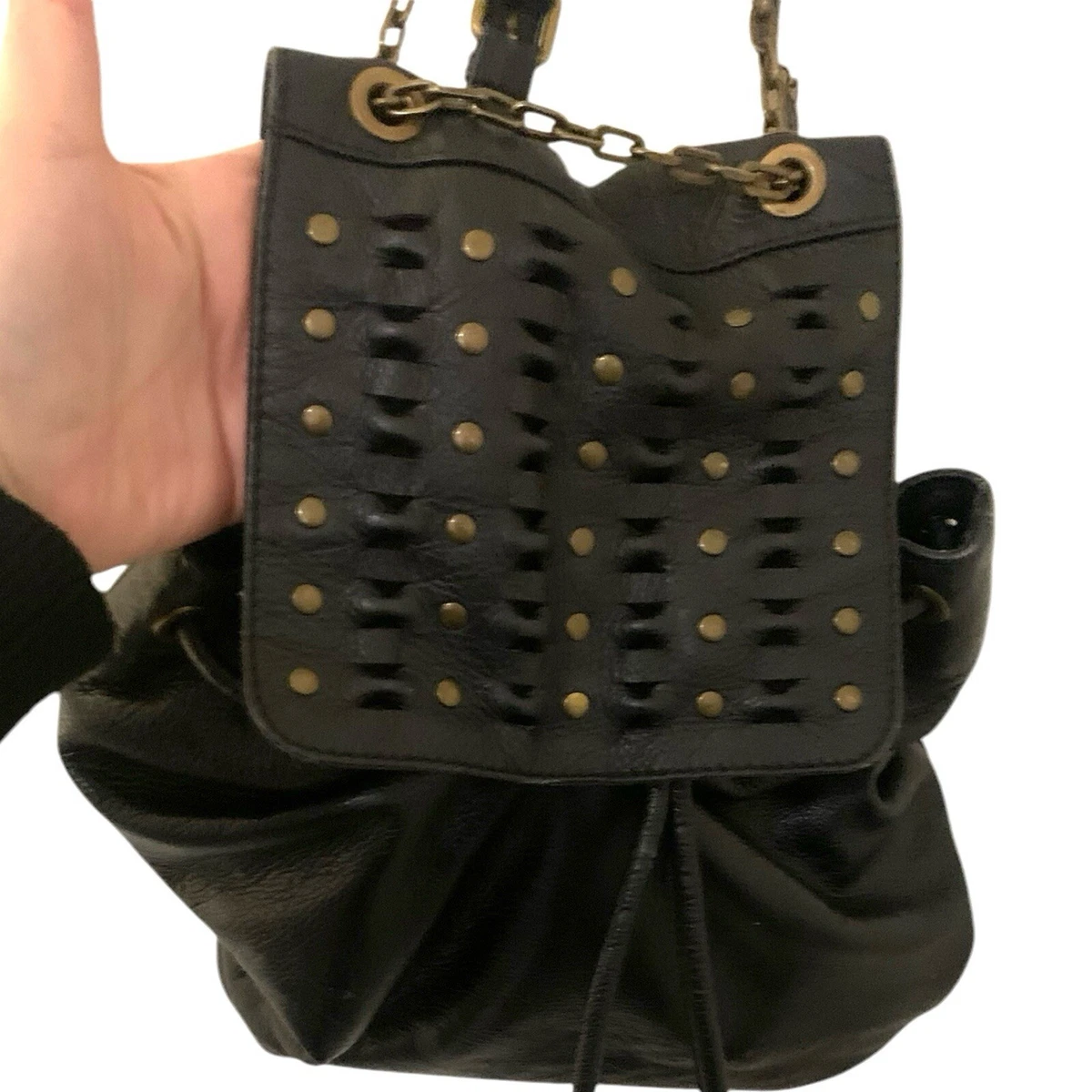 Frye Jade Studded‎ Leather Backpack, ADJUSTABLE Chain/Leather Strap, Black, NWT Frye Leather Backpack - Etsy main image 2