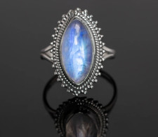 925 Solid Sterling Silver Beautiful Rainbow Moonstone Ring Birthday Gift For