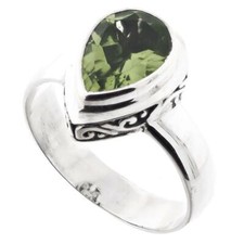 Teardrop Pear Green Peridot Scroll Filigree 925 Sterling Silver Stacking Ring